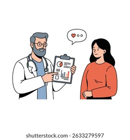 Médico Discutindo Resultados de Teste com Paciente sobre Fundo Branco Consulta Médica