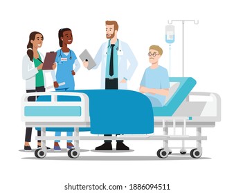 Doctor discussing thing with patient and nurses flat vector illustration isolated on white background