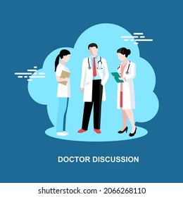 Doctor Discussion With Beautiful Two Ladies Consulting A Male Doctor Flat Concept Design