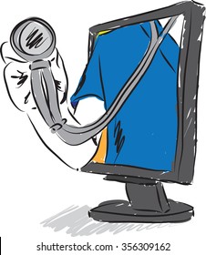 doctor distance stethoscope examination illustration