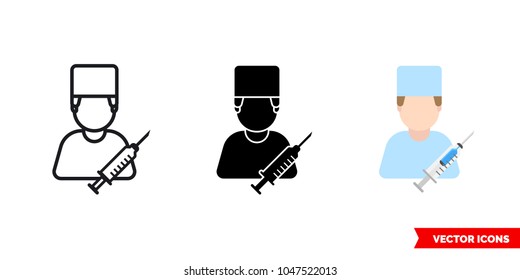 Doctor doc medic icon of 3 types: color, black and white, outline. Isolated vector sign symbol.