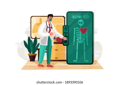 Doctor doing Digital health checkup Vector Illustration concept. Flat illustration isolated on white background.