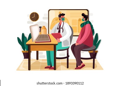 Doctor doing health checkup of patient Vector Illustration concept. Flat illustration isolated on white background.