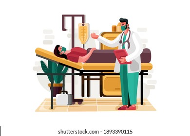 Doctor doing health checkup of patient Vector Illustration concept. Flat illustration isolated on white background.