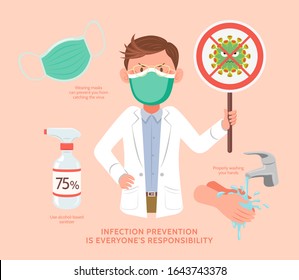 Doctor doing health promotion for coronavirus in flat style, COVID-19 illustration