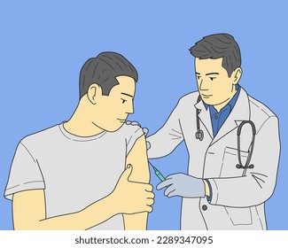 doctor doing injection of vaccine for male patient