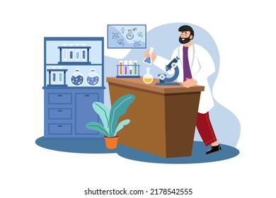 Doctor doing laboratory research Illustration concept on white background