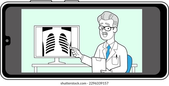 Un doctor que hace asesoramiento en línea usando un smartphone