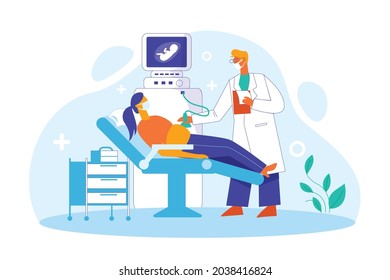 Doctor doing ultrasonography on pregnant patient illustration concept vector