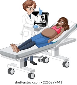 Doctor doing ultrasound scan for pregnant woman illustration