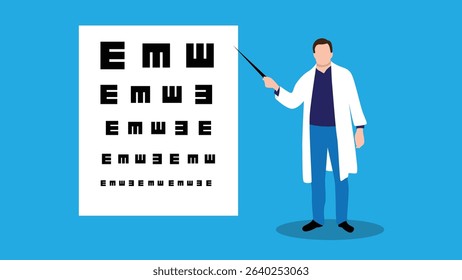 Doctor Doing a Vision Test for Patient. Health care, medicine and eyes well being vector art