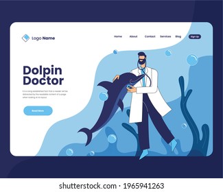 Doctor with dolphin vector illustration concept, Doctor with dolphin landing page design