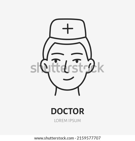 Doctor doodle line icon. Vector thin outline illustration of medic person. Black color linear sign for hospital professional