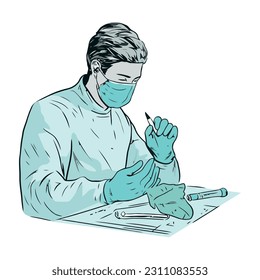 Doctor drawing surgical with syringe technology icon isolated