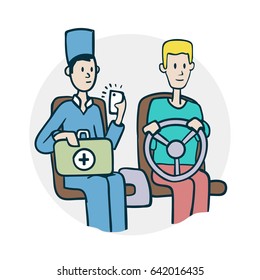 Doctor and driver in the car
