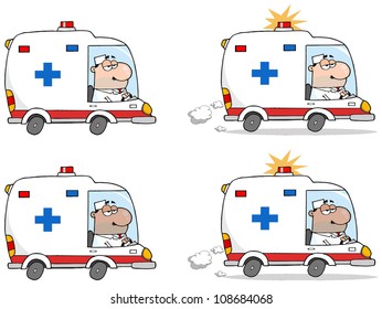 Doctor Driving Ambulance .Vector Collection