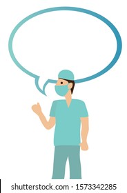 Doctor with empty speech bubble. Concept of communication of medical healthcare. Isolated vector illustration.