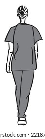 Doctor Entering to Hospital walking drawing Vector Art