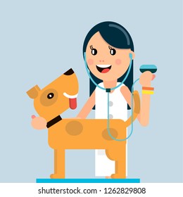 The doctor examines the dog