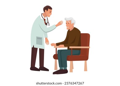 médico examina la ilustración vectorial de diseño plano de pacientes ancianos