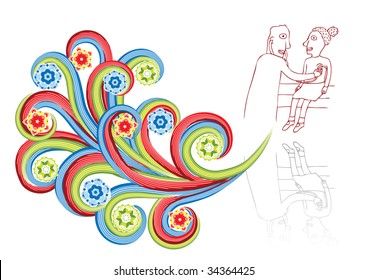 The doctor examines the girl in abstract collage. Format A4. Vector illustration. Isolated groups and layers. Global colors.