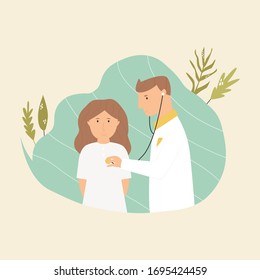 Doctor examines the lungs of patient for infection. Health care concept. Vector illustration in a flat style