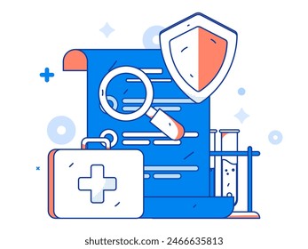 El médico examina el concepto de Vector plano del paciente operación dibujada a mano ilustración
