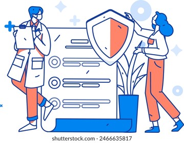 El médico examina el concepto de Vector plano del paciente operación dibujada a mano ilustración
