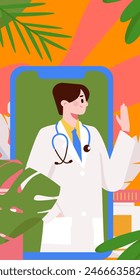 Doctor examines patient flat vector concept operation hand drawn illustration
