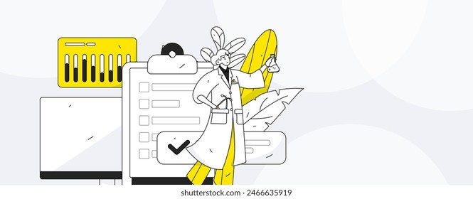 El médico examina el concepto de Vector plano del paciente operación dibujada a mano ilustración
