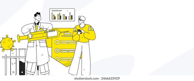 Doctor examines patient flat vector concept operation hand drawn illustration
