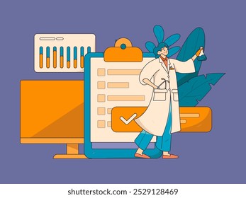 Doctor examines patient flat vector concept operation hand drawn illustration
