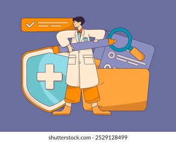 Médico examina paciente vetor plano conceito operação desenhado à mão ilustração
