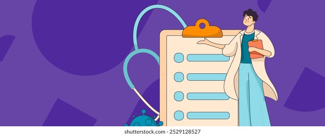 El médico examina la ilustración dibujada a mano de la operación del concepto de Vector plano del paciente
