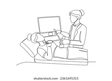 A doctor examines the patient. Intensive care unit one-line drawing