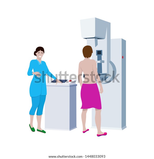 Doctor Examines Patient On Mammography Machine Stock Vector (Royalty ...