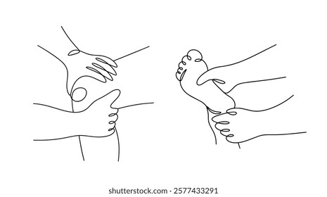 The doctor examines the patient's knee joint and foot. Diagnosis of injuries and disorders. The work of an orthopedist or traumatologist. Foot massage. Isolated vector.