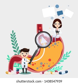 The Doctor Is Examining Acid Refulx. Gastric Ulcer, Acid In The Stomach.vector, Illustration. 