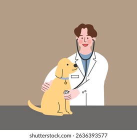 Doctor examining a dog with a stethoscope