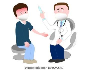 Doctor examining a patient with fever.
