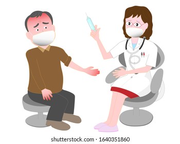 Doctor examining a patient with fever.