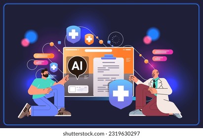 doctor examining patient using computer app with ai helper bot online medical diagnosis assistant consultation healthcare