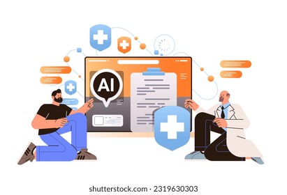 doctor examining patient using computer app with ai helper bot online medical diagnosis assistant consultation healthcare