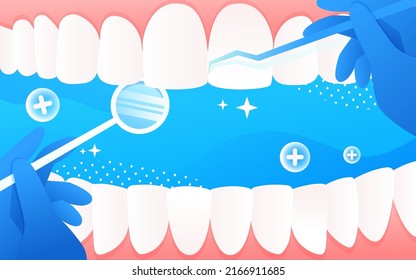 Doctor examining patient's mouth, International Day of Love Teeth, vector illustration