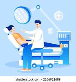 Doctor examining patient's mouth, International Day of Love Teeth, vector illustration