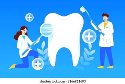 Doctor examining patient's mouth, International Day of Love Teeth, vector illustration