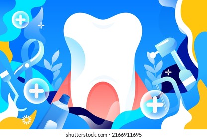 Doctor examining patient's mouth, International Day of Love Teeth, vector illustration