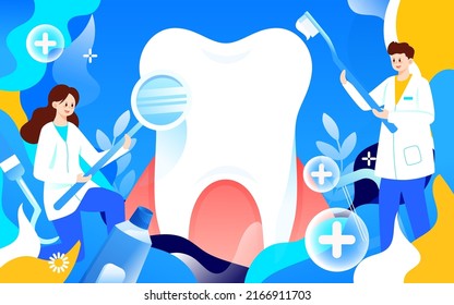 Doctor examining patient's mouth, International Day of Love Teeth, vector illustration