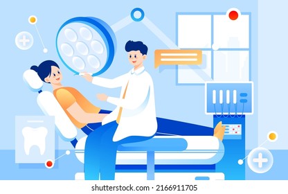 Doctor examining patient's mouth, International Day of Love Teeth, vector illustration