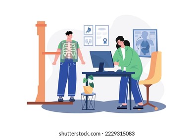 Doctor Examining Patient's X-Ray Illustration concept. A flat illustration isolated on white background